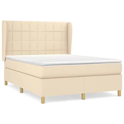 Vidaxl Box spring postelja z vzmetnico krem 140x190 cm blago