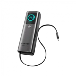 CANYON OnPower 265 power banka 20000 mAh, 165 W, ugrađeni USB-C kabl, TFT ekran, tamnosiva