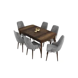 Hanah Home trpezarijski set Kar, sto na razvlačenje i 6 stolica, ploča u dekoru drveta Baroque, siva tkanina Babyface