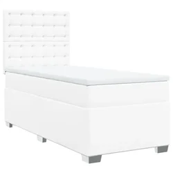Vidaxl Box spring postelja z vzmetnico bel 100x200 cm umetno usnje