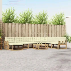 Set vanjskih sofa 9 pcs Bijela i krem Čvrsto drvo akacije