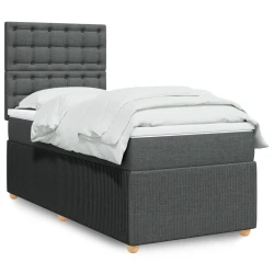 vidaXL Box spring postelja z vzmetnico temno siva 90x190 cm blago