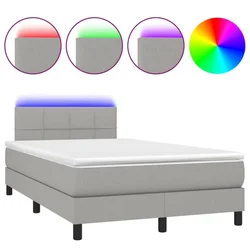 Vidaxl Box spring postelja z vzmetnico LED sv. siva 120x190 cm blago