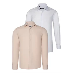 DUAL SET G726 DEWBERRY MENS SHIRTS-WHITE-BEIGE