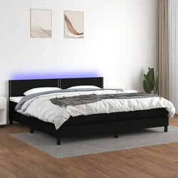 Krevet box spring s madracem LED crni 200x200 cm od tkanine