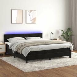 Greatstore Box spring postelja z vzmetnico LED črna 180x200 cm žamet