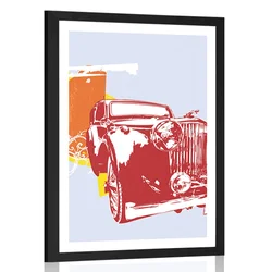 Plakat s paspartujem retro avto z abstrakcijo - 40x60 silver