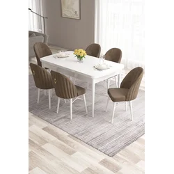Hanah Home Set Trpezarijski sto i 6 stolica Roz, Braon-beli