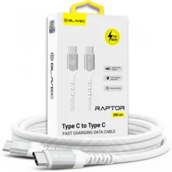 BLAVEC Raptor PD 60W 3A 2m pleten USB Type-C na Type-C kabel Apple CarPlay/Android Auto (CRA-CC3WS20) belo-srebrn