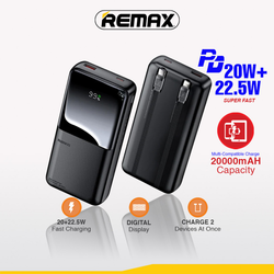 Power Bank with 2 Fast Charging Cables REMAX Cynlle Series RPP-680 PD 20W+QC 22.5W 20000mAh crni