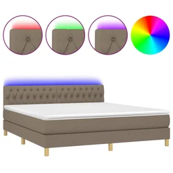 Vidaxl Box spring postelja z vzmetnico LED taupe 160x200 cm blago