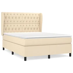 Vidaxl Box spring postelja z vzmetnico krem 140x200 cm blago