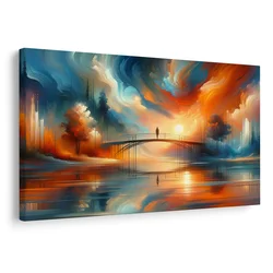 Slika silhueta na mostu ob sončnem zahodu - 60x40