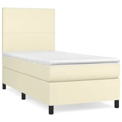Vidaxl Box spring postelja z vzmetnico krem 100x200 cm umetno usnje