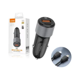 Auto punjac LDNIO C510Q PD/ QC3.0 38W (total) sa Type-C na iPhone Lightning kablom crni