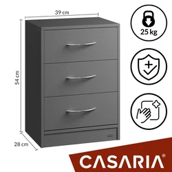 Northix Nočna omarica s predali, antracit MDF, 54x39x28 cm