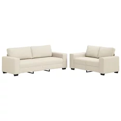 Sofa 2 pcs Bež 221 x 80 x 82 cm Platnasta tkanina