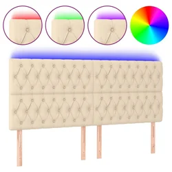 Vidaxl LED posteljno vzglavje krem 200x7x118/128 cm blago