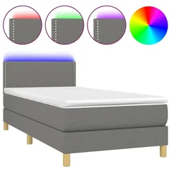Vidaxl Box spring postelja z vzmetnico LED temno siva 90x190 cm blago