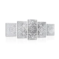 5-delna slika etnična Mandala v črnobeli izvedbi - 200x100
