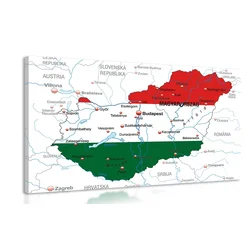 Slika zemljevid Madžarske v barvah zastave - 90x60