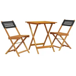 3-dijelni bistro set od poliratana i masivnog drva crni