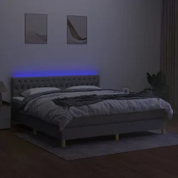 Vidaxl Box spring postelja z vzmetnico LED sv. siva 180x200 cm blago