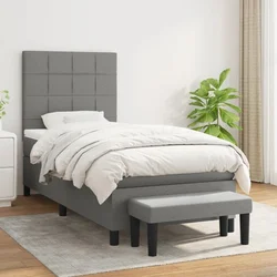 Greatstore Box spring postelja z vzmetnico temno siva 100x200 cm blago
