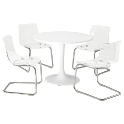 DOCKSTA / TOBIAS Sto i 4 stolice, bela bela/prozirno hromirano, 103 cm