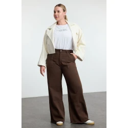 Trendyol Curve Brown High Waist Wide Leg Plus Size Jeans