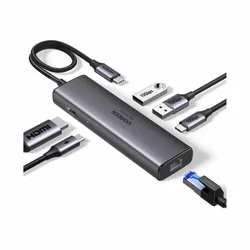 UGREEN USB Hub 6 in 1 USB-C, USB, HDMI, Ethernet Hub sivi