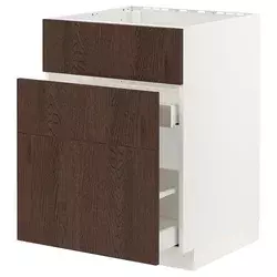 METOD / MAXIMERA Pod.element sudop. i 3front/2fioke, bela/Sinarp smeđa, 60x60 cm