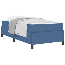 Vidaxl Konstrukcija postelje z vzmetnico Modra 100 x 200 cm blago