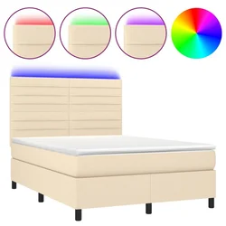 Vidaxl Box spring postelja z vzmetnico LED krem 140x190 cm blago