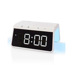 Nedis WCACQ30WT - Budilnik sa LCD ekranom i bežičnim punjačem 15W/5V, bela