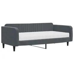 Dnevni krevet s madracem tamnosivi 100 x 200 cm baršunasti
