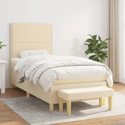 vidaXL Box spring postelja z vzmetnico krem 100x200 cm blago