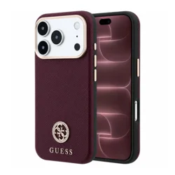 Maska Guess Grained Round Strass Logo MagSafe do iPhone 17 Pro Max/ 18 Pro Max burgundy