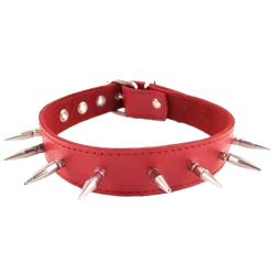 ROUGE Leather Spiked Collar with 1 inch Spikes Red