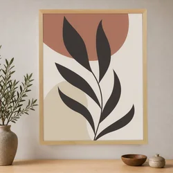WallXpert uramljena slika na platnu Cc-D-Ah-1030, tamna grana sa listovima na terakota i bež oblicima, 45 x 60 cm