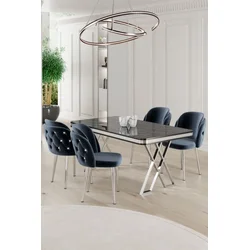 Hanah Home Set Trpezarijski sto i 4 stolice Rigel, Plavo-beli