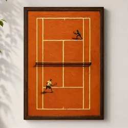 WallXpert uramljena MDF slika 3752KACT-014, teniski teren od šljake sa dva igrača, pogled odozgo, 37 x 52 cm