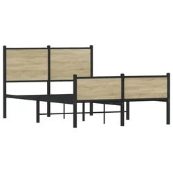 Vidaxl Kovinski posteljni okvir brez vzmetnice sonoma hrast 120x200 cm