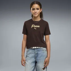 PUMA Essentials Script Glitter Tee Youth, Kids, Chocolate Fondue, 15-16Y
