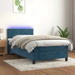 Vidaxl Box spring postelja z vzmetnico LED temno modra 100x200cm žamet