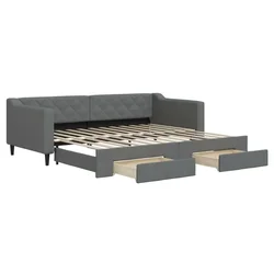 Vidaxl Izvlečna dnevna postelja s predali temno siva 90x200 cm blago