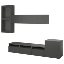 BESTA TV komb.odlaganje/staklena vrata, tamnosiva Lappviken/Sindvik tamnosiva, 300x42x211 cm