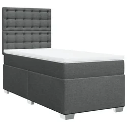 Vidaxl Box spring postelja z vzmetnico temno siva 90x200 cm blago