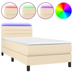 Vidaxl Box spring postelja z vzmetnico LED krem 90x190 cm blago