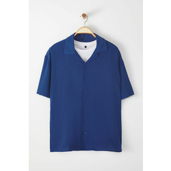 Trendyol Indigo Oversize Fit Summer Short Sleeve Linen Look Shirt